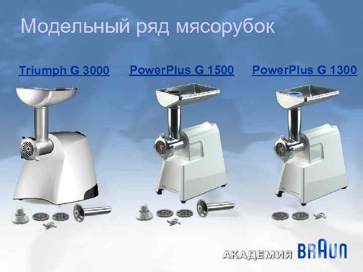 Модельный ряд мясорубок Triumph G 3000 Power. Plus G 1500 Power. Plus G 1300