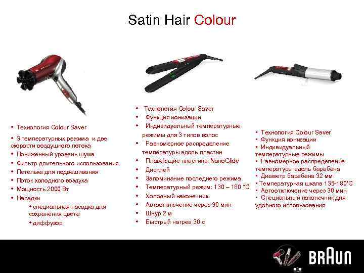 Satin Hair Colour • Технология Colour Saver • 3 температурных режима и две скорости