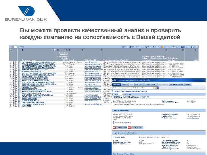 Вы можете провести качественный анализ и проверить каждую компанию на сопоставимость с Вашей сделкой