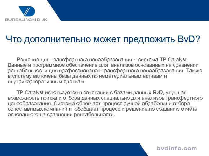 Что дополнительно может предложить Bv. D? Решение для трансфертного ценообразования - система TP Catalyst.