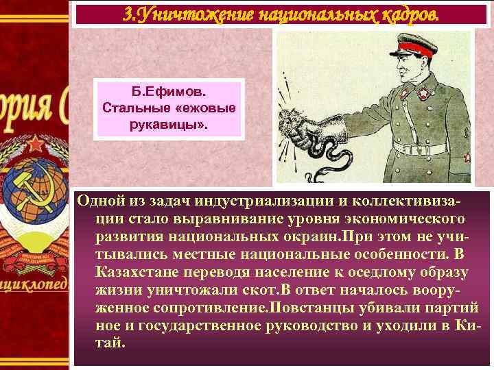 3. Уничтожение национальных кадров. Б. Ефимов. Стальные «ежовые рукавицы» . Одной из задач индустриализации