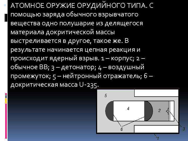  АТОМНОЕ ОРУЖИЕ ОРУДИЙНОГО ТИПА. С помощью заряда обычного взрывчатого вещества одно полушарие из