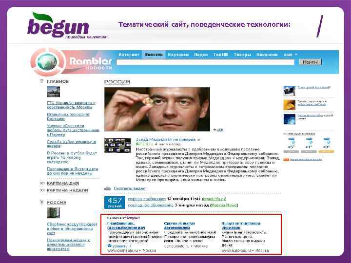 Тематический сайт, поведенческие технологии: 