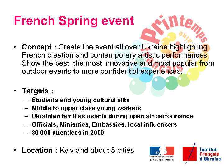 French Spring event • Concept : Create the event all over Ukraine highlighting French