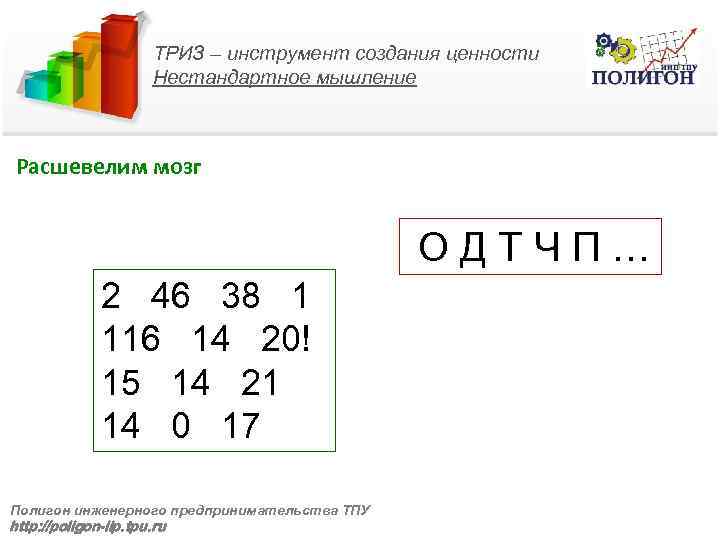 ТРИЗ – инструмент создания ценности Нестандартное мышление Расшевелим мозг О Д Т Ч П