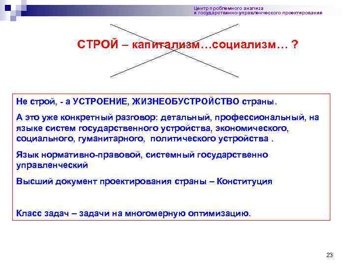 Центр проблемного анализа и государственно-управленческого проектирования СТРОЙ – капитализм…социализм… ? Не строй, - а