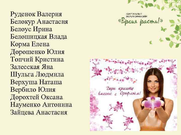 Руденок Валерия Белокур Анастасия Белоус Ирина Белошицкая Влада Корма Елена Дорошенко Юлия Топчий Кристина