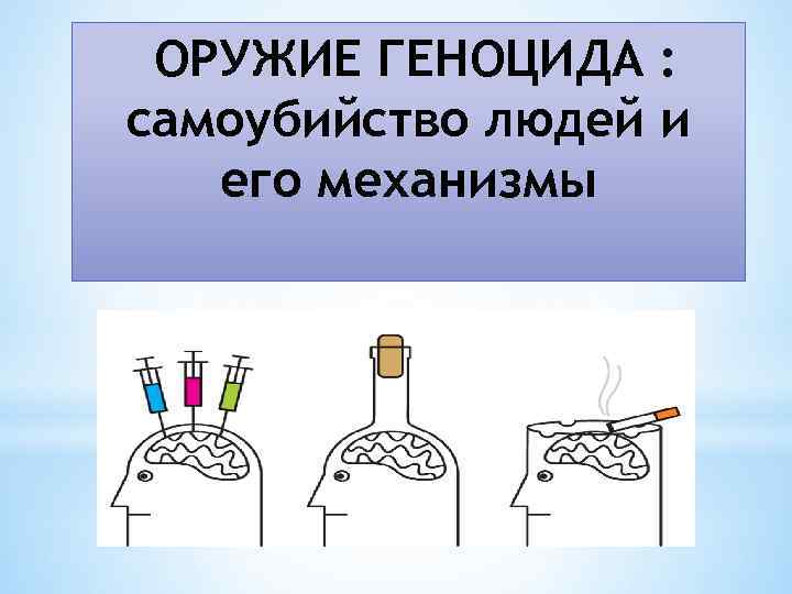 ОРУЖИЕ ГЕНОЦИДА : самоубийство людей и его механизмы 