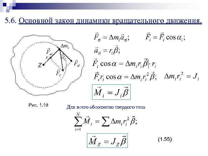 5. 6. Основной закон динамики вращательного движения. Рис. 1. 19 Для всего абсолютно твердого