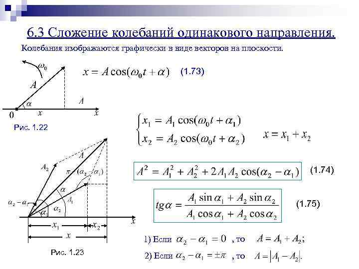 Сложение однонаправленных колебаний одинаковой частоты метод векторных диаграмм