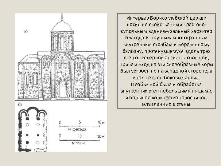 Интерьер Борисоглебской церкви носил не свойственный крестовокупольным зданиям зальный характер благодаря круглым многогранным внутренним