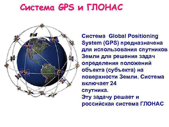 Система GPS и ГЛОНАС Система Global Positioning System (GPS) предназначена для использования спутников Земли