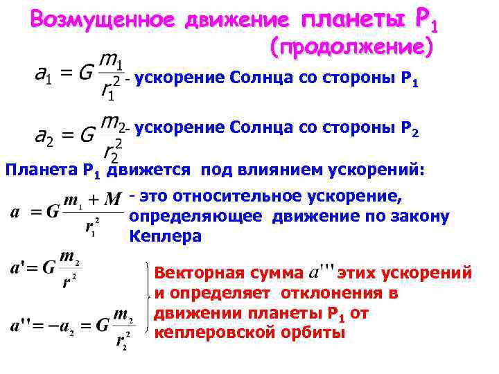 Возмущенное движение планеты Р 1 (продолжение) продолжение - ускорение Солнца со стороны Р 1