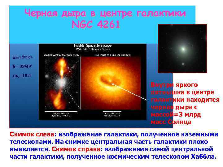 Черная дыра в центре галактики NGC 4261 =12 h 19 ь = 05049’ m.