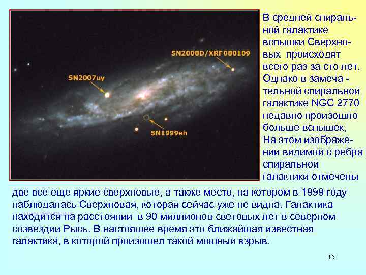 В средней спиральной галактике вспышки Сверхновых происходят всего раз за сто лет. Однако в