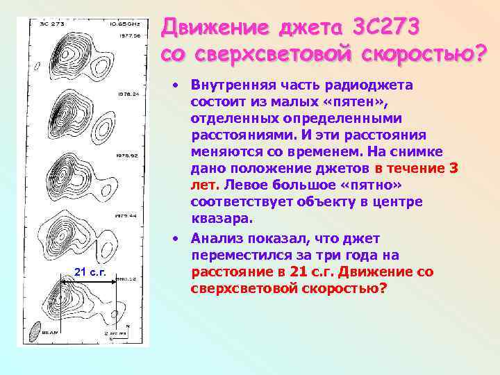 Движение джета 3 С 273 со сверхсветовой скоростью? 21 с. г. • Внутренняя часть