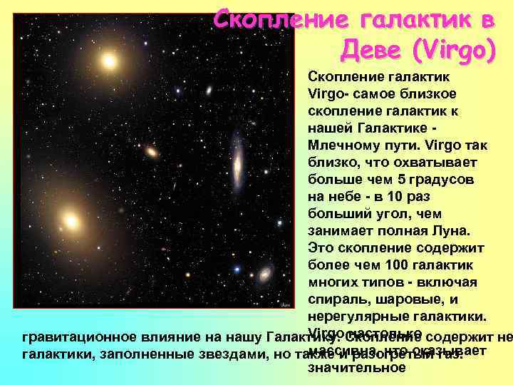 Скопление галактик в Деве (Virgo) Скопление галактик Virgo- самое близкое скопление галактик к нашей