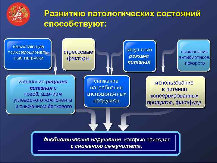 Развитию патологических состояний способствуют: нарастающие психоэмоциональные нагрузки стрессовые факторы изменение рациона питания с преобладанием