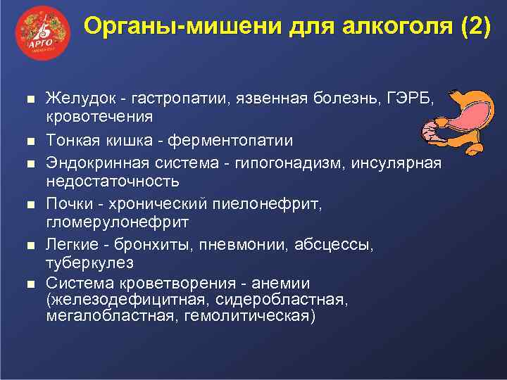 Органы-мишени для алкоголя (2) n n n Желудок - гастропатии, язвенная болезнь, ГЭРБ, кровотечения