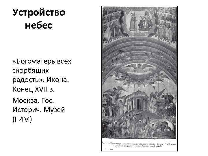 Устройство небес «Богоматерь всех скорбящих радость» . Икона. Конец XVII в. Москва. Гос. Историч.