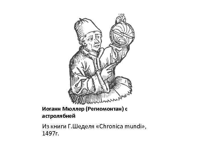 Иоганн Мюллер (Региомонтан) с астролябией Из книги Г. Шеделя «Chronica mundi» , 1497 г.