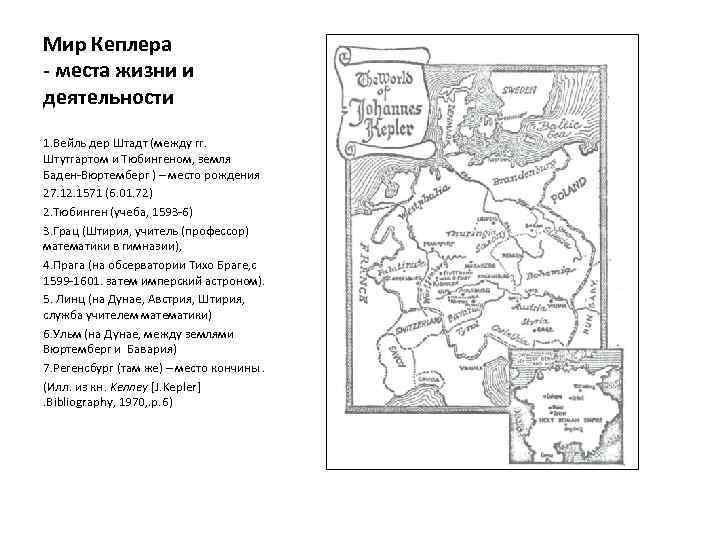 Мир Кеплера - места жизни и деятельности 1. Вейль дер Штадт (между гг. Штутгартом