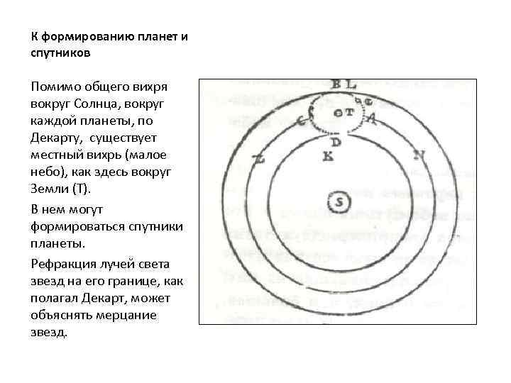 К формированию планет и спутников Помимо общего вихря вокруг Солнца, вокруг каждой планеты, по