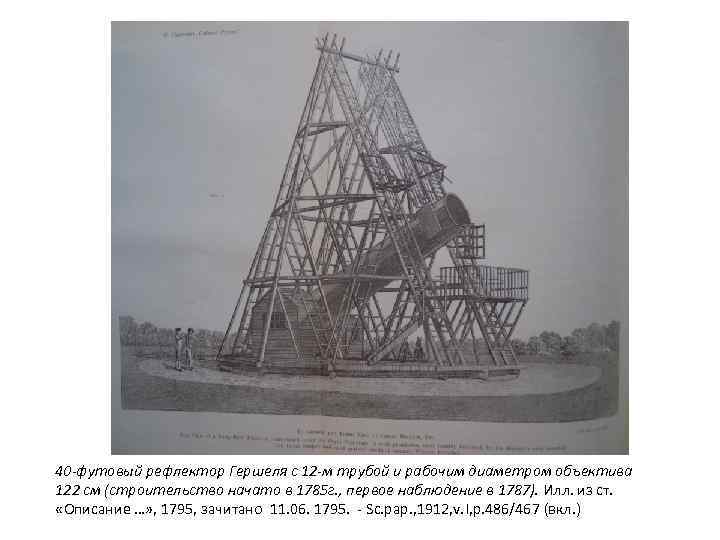 40 -футовый рефлектор Гершеля с 12 -м трубой и рабочим диаметром объектива 122 см