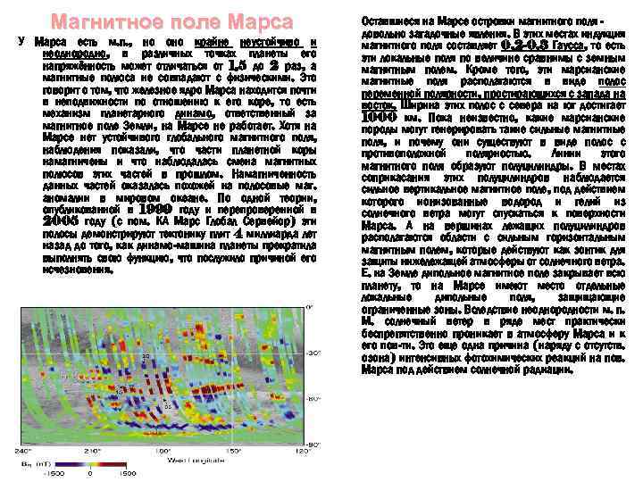 Магнитное поле Марса У Марса есть м. п. , но оно крайне неустойчиво и