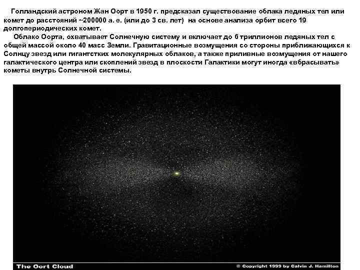 Голландский астроном Жан Оорт в 1950 г. предсказал существование облака ледяных тел или комет