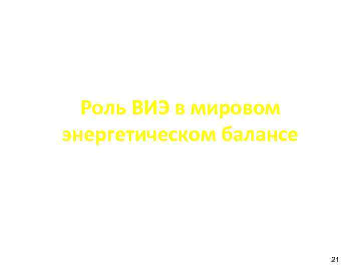 Роль ВИЭ в мировом энергетическом балансе 21 
