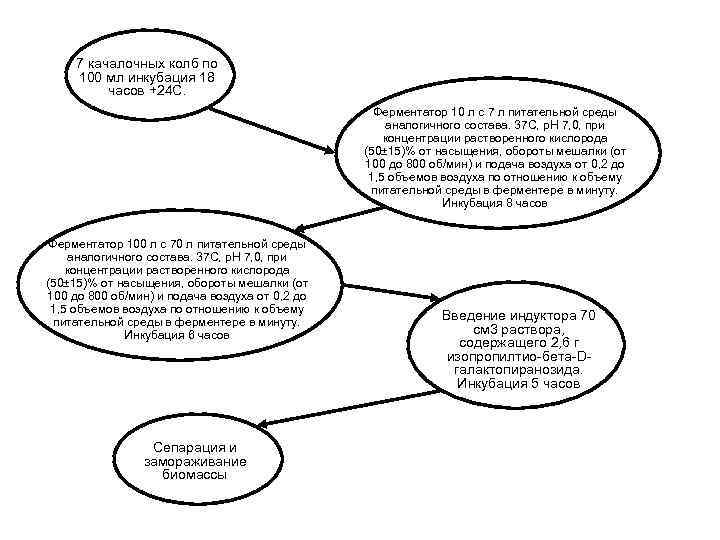 7 качалочных колб по 100 мл инкубация 18 часов +24 C. Ферментатор 10 л