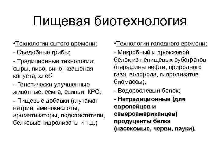 Пищевая биотехнология • Технологии сытого времени: - Съедобные грибы; - Традиционные технологии: сыры, пиво,