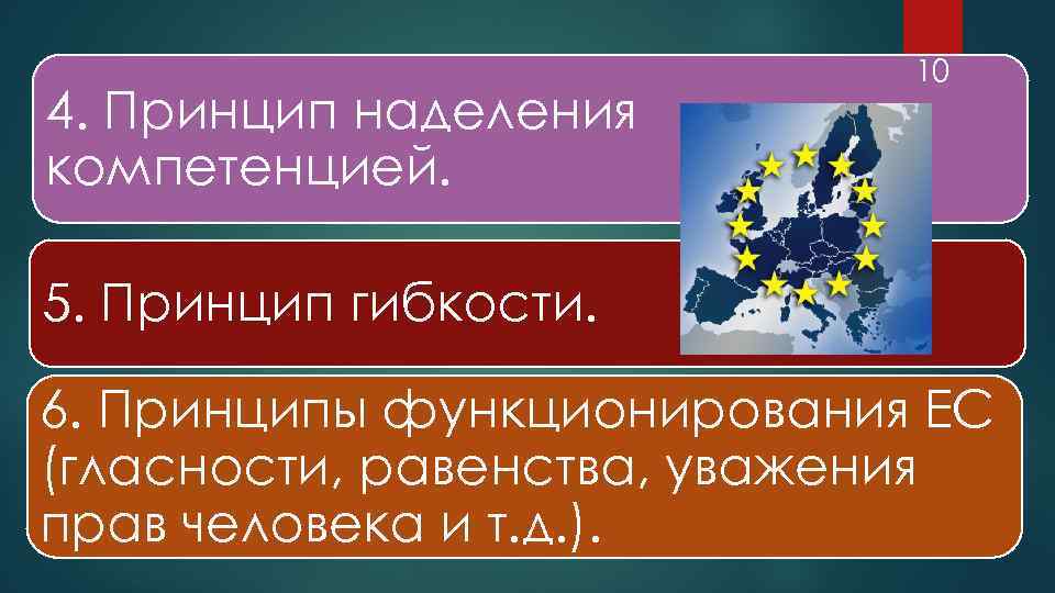 4. Принцип наделения компетенцией. 10 5. Принцип гибкости. 6. Принципы функционирования ЕС (гласности, равенства,