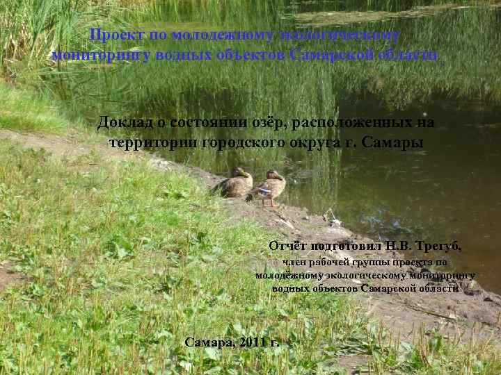 Проект по молодежному экологическому мониторингу водных объектов Самарской области Доклад о состоянии озёр, расположенных