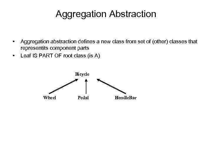 Aggregation Abstraction • • Aggregation abstraction defines a new class from set of (other)