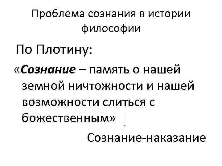 Проблема сознания в истории философии По Плотину: «Сознание – память о нашей земной ничтожности