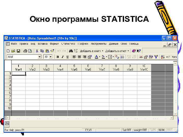 Окно программы STATISTICA 