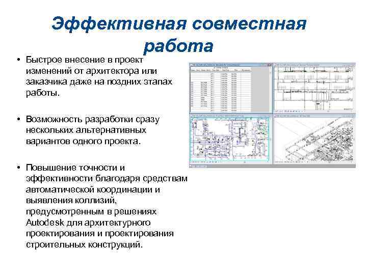 Эффективная совместная работа • Быстрое внесение в проект изменений от архитектора или заказчика даже
