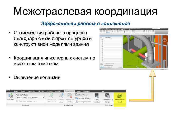 Межотраслевая координация Эффективная работа в коллективе • Оптимизация рабочего процесса благодаря связи с архитектурной