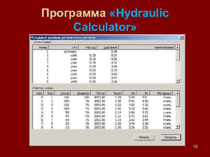 Программа «Hydraulic Calculator» 18 