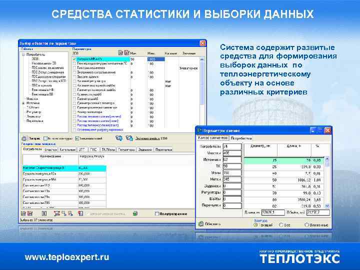 СРЕДСТВА СТАТИСТИКИ И ВЫБОРКИ ДАННЫХ Система содержит развитые средства для формирования выборок данных по