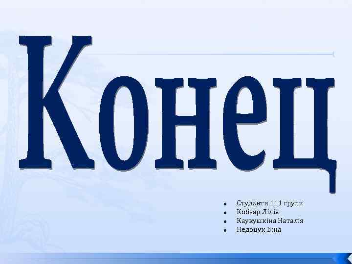  Студенти 111 групи Кобзар Лілія Каукушкіна Наталія Недоцук Інна 