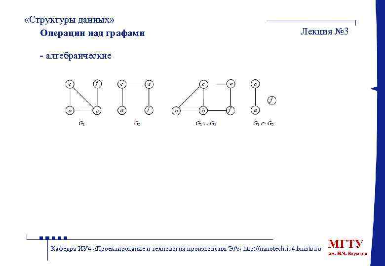  «Структуры данных» Операции над графами Лекция № 3 - алгебраические Кафедра ИУ 4