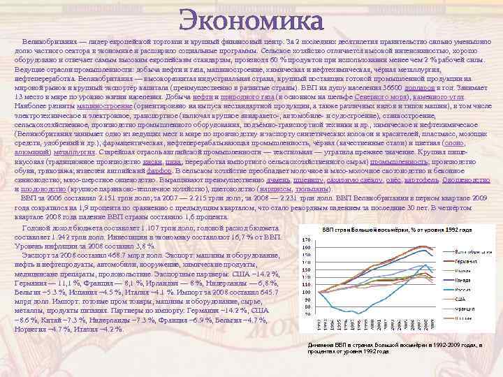 Экономика Великобритания — лидер европейской торговли и крупный финансовый центр. За 2 последних десятилетия