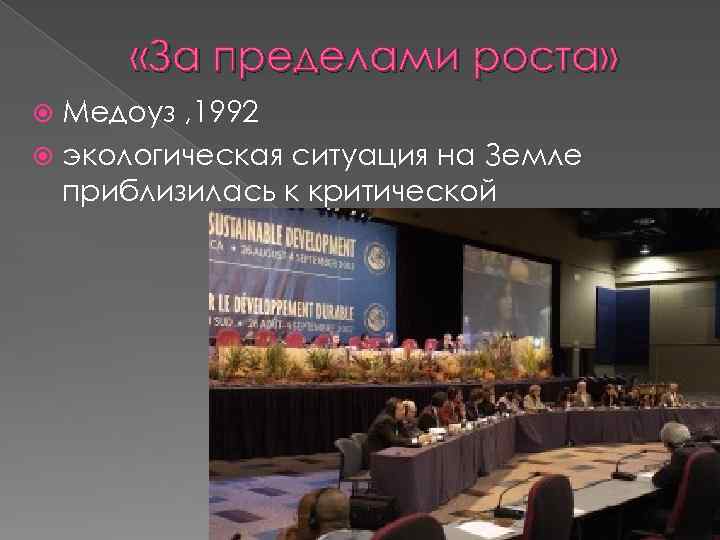  «За пределами роста» Медоуз , 1992 экологическая ситуация на Земле приблизилась к критической