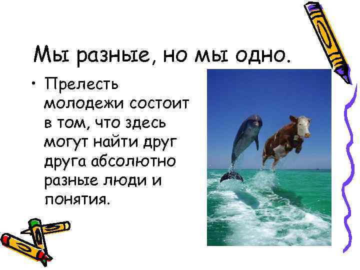 Мы разные, но мы одно. • Прелесть молодежи состоит в том, что здесь могут