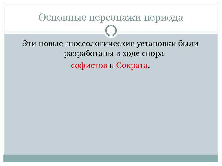 Основные персонажи периода Эти новые гносеологические установки были разработаны в ходе спора софистов и
