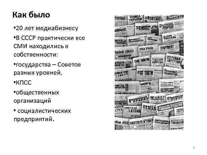 Как было • 20 лет медиабизнесу • В СССР практически все СМИ находились в