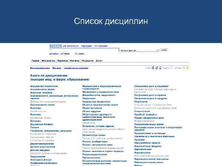 Список дисциплин 